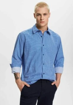 ESPRIT Schmal GeschnittenesMit Allover Dessin - Overhemd - Blue
