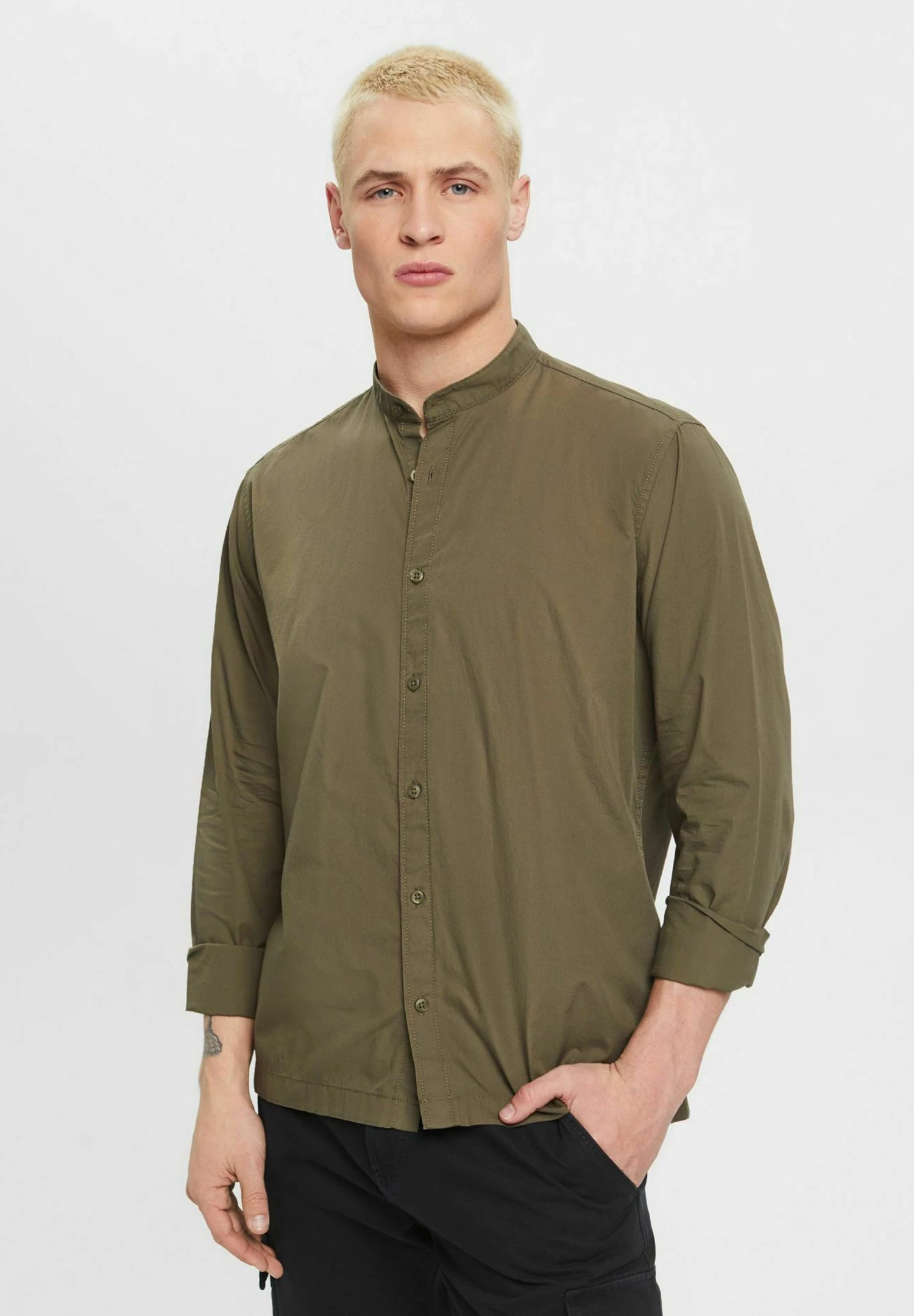 Edc By Esprit Mit Stehkragen - Overhemd - Khaki Green 1 Edc By Esprit Mit Stehkragen - Overhemd - Khaki Green