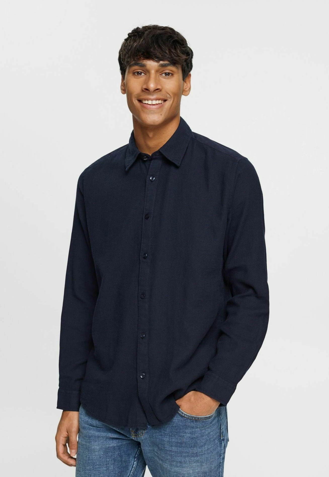 Edc By Esprit Dobby - Overhemd - Navy 1 Edc By Esprit Dobby - Overhemd - Navy